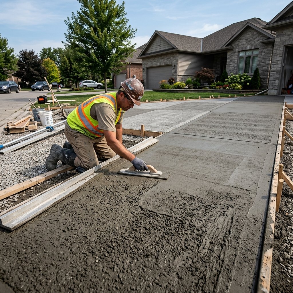 Professional concrete finishing in progress